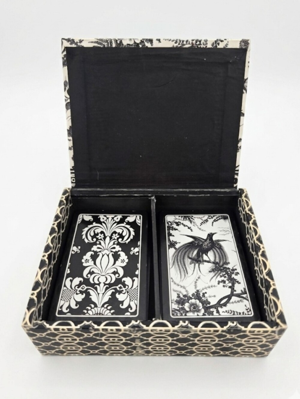 Y2K C.R. Gibson Double Deck Playing Cards Black & White Botanical Bird IOB